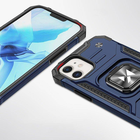 Wozinsky Ring Armor Hülle für iPhone 14 gepanzerte Hülle Magnethalter Ring blau