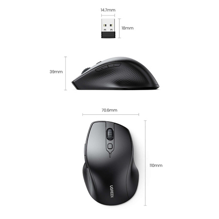 Ugreen ergonomic wireless computer mouse black (MU101)
