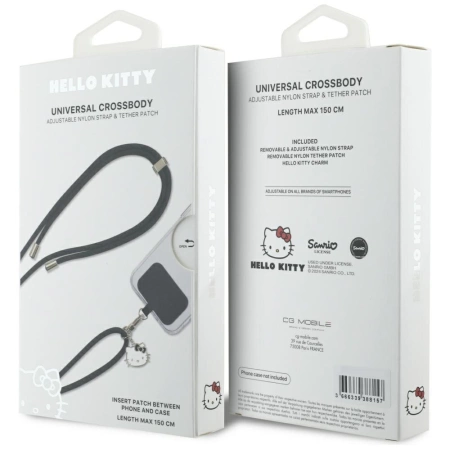Hello Kitty Patch & Kitty Kopf Charm Universal Handy-Umhängeband - Schwarz