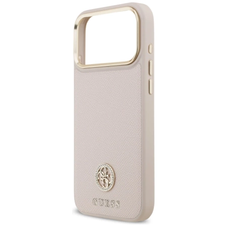 Etui Guess Grained Strass Logo MagSafe na iPhone 17 Pro Max - różowe