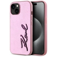Karl Lagerfeld Wrinkled Metal Signature iPhone 15 Hülle - Rosa