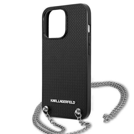 Original Case IPHONE 13 PRO Karl Lagerfeld Hardcase Leather Textured And Chain (KLHCP13LPMK) black