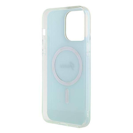 Oryginalne Etui APPLE IPHONE 15 PRO MAX Guess Hardcase IML Iridescent MagSafe (GUHMP15XHITSQ) turkusowe