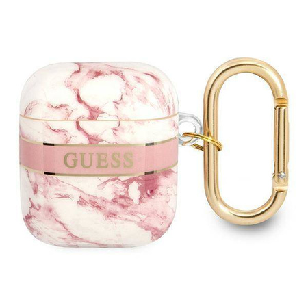 Etui APPLE AIRPODS Guess AirPods Marble Strap Collection (GUA2HCHMAP) różowe