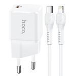 HOCO ładowarka sieciowa Typ C + kabel Typ C do iPhone Lightning 8-pin Power Delivery 20W Starter N10 biała