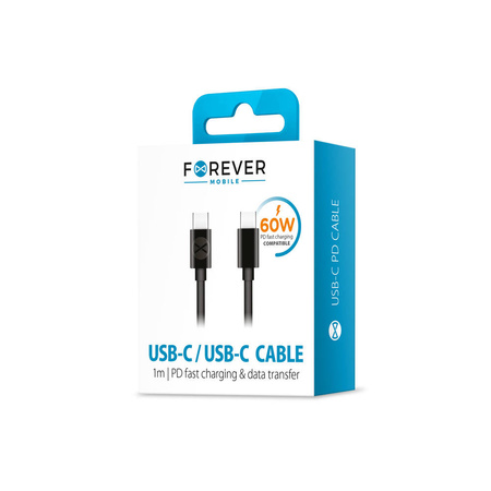 Forever kabel USB-C - USB-C 1,0 m 3A czarny