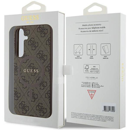 Guess 4G Collection Leder-Metall-Logo MagSafe-Hülle für Samsung Galaxy S24+ – braun