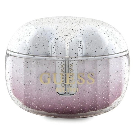 Guess Glitter Gradient TWS Bluetooth-Kopfhörer + Dockingstation – Pink
