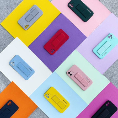 Wozinsky Kickstand Case elastyczne silikonowe etui z podstawką Samsung Galaxy A22 5G szary