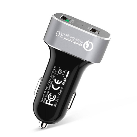 Crong Power Car Charger 30W - Ładowarka samochodowa USB QuickCharge 3.0 + USB 2.4A (aluminium)