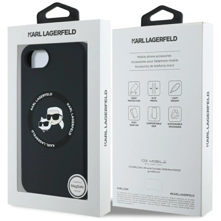 Karl Lagerfeld Liquid Silicone Karl & Choupette Heads Case mit MagSafe für iPhone 16e - Schwarz
