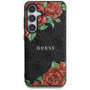 Oryginalne Etui SAMSUNG GALAXY S25 Guess Leather 4G Flowers Print Metal Classic Logo MagSafe czarne