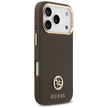 GUESS futerał do IPHONE 17 Pro kompatybilny z MagSafe GUHMP17LPGCRMDEW (PU W/ Grained Strass Logo) brązowy