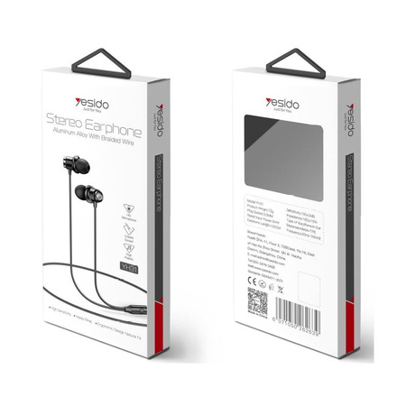 Yesido Słuchawki Dokanałowe YH31 Aux 3.5mm 120cm, BLACK / CZARNY