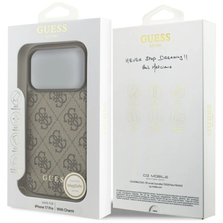 Etui Guess 4G Charms Collection MagSafe na iPhone 17 Pro - brązowe