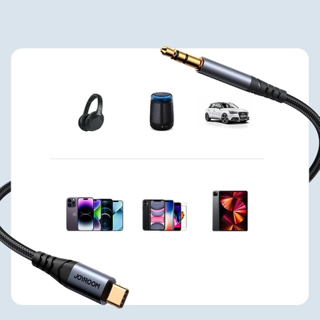 Joyroom stereo audio cable AUX 3.5 mm mini jack - USB-C for phone 1.2 m black (SY-A07)