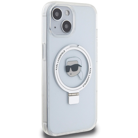 Karl Lagerfeld KLHMP15SHMRSKHH iPhone 15 6,1&quot; weiß/weiß Hardcase Ring Stand Karl Head MagSafe