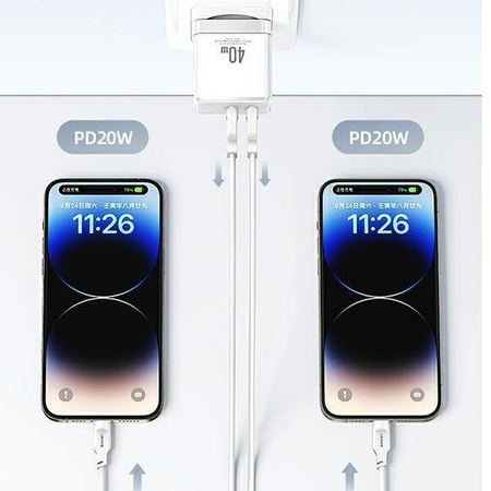 USAMS Ład. siec. 2xUSB-C T54 40W (only head) PD Fast Charging biały/white CC172TC02 (US-CC172)