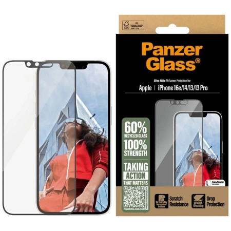 PanzerGlass Ultra-Wide Fit Tempered Glass für iPhone 13 / 13 Pro / 14 / 16e - Klar