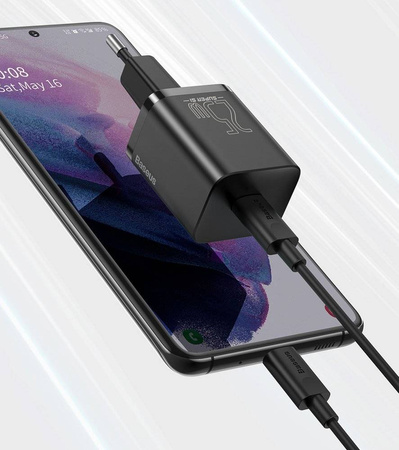 Baseus Super Si szybka ładowarka sieciowa Quick Charge 3.0 Power Delivery 25W 3A + Kabel USB Typ C - USB Typ C 3A 1m biały (TZCCSUP-L02)