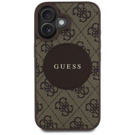 Oryginalne Etui IPHONE 16 Guess 4G Circle Classic Logo MagSafe brązowe