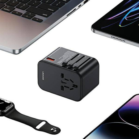 USAMS Network Adapter 1xUSB+2xUSB-C T62 65W 4in1 US/AU/EU/UK black/black CC199TC01 (US-CC199) Universal Travel Charger