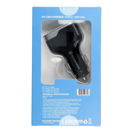 Ładowarka samochodowa USB QC 3.0 18W + 2x Typ C PD 100W+30W CC53-2C1A (Total 138W)