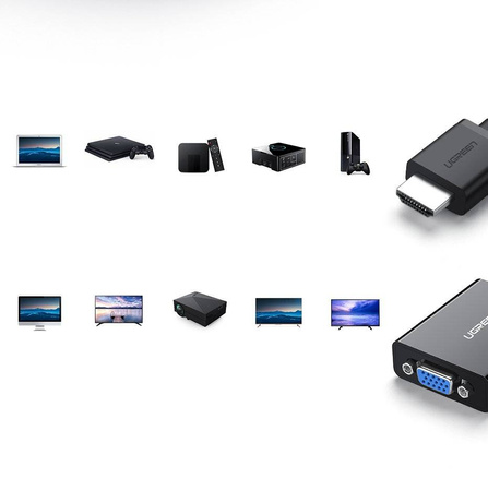 Ugreen adapter przejściówka HDMI - VGA micro USB / audio 3,5 mm mini jack czarny (40248)