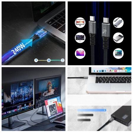 Wozinsky WPS-UY41S USB-C Thunderbolt 4 Kabel 240W 1m 4K - Schwarz