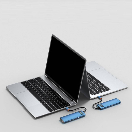 Baseus Metal Gleam 6w1 wielofunkcyjny hub USB Typ C - USB Typ C Power Delivery 100W / HDMI 4K 30Hz / 3x USB 3.2 Gen 1 / RJ45 1Gbps niebieski (WKWG000003)