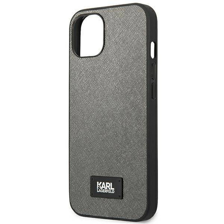 Oryginalne Etui IPHONE 13 MINI Karl Lagerfeld Hardcase Saffiano Plaque (KLHCP13SSFMP2DG) srebrne
