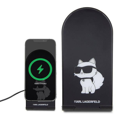 Ładowarka Indukcyjna 15W Składana 2w1 Karl Lagerfeld Choupette MagSafe KLDCRFALCHNK czarny/black