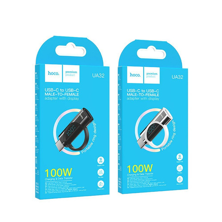 HOCO adapter Typ C (męski) do Typ C (żeński) z wyświetlaczem 5A 100W UA32 srebrny