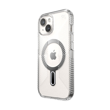 Speck Presidio Perfect-Clear Grip ClickLock & MagSafe - Etui iPhone 16e / iPhone 15 / iPhone 14 / iPhone 13 (Clear / Chrome Finish / Serene Silver)