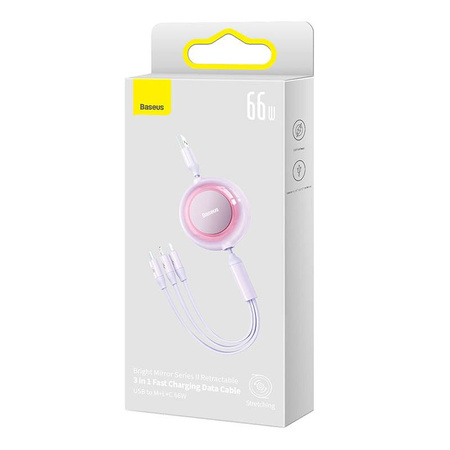 Baseus Bright Mirror 2 zwijany kabel przewód 3w1 USB Typ A - micro USB + Lightning + USB Typ C 66W 1.1m fioletowy (CAMJ010105)