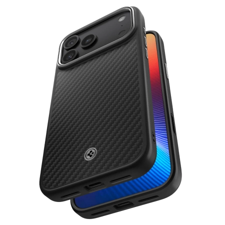 Spigen Enzo Aramid "T" MagSafe Case für iPhone 17 Pro - Schwarz und Silber