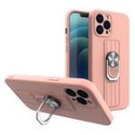 Ring Case silicone case with a finger grip and base for Samsung Galaxy S21 FE pink