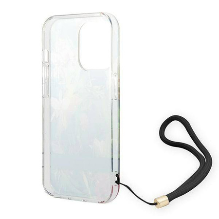 Oryginalne Etui IPHONE 14 PRO Guess Hardcase Flower Strap (GUOHCP14LHFLSB) niebieskie