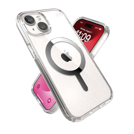 Speck Presidio Perfect-Clear MagSafe - Etui iPhone 15 / iPhone 14 / iPhone 13 (Clear / Chrome Finish / Serene Silver)