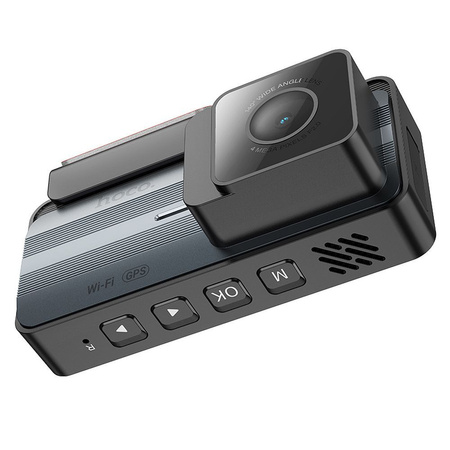 HOCO kamera samochodowa z wyświetlaczem 3,69" + kamera tylna 2K GPS DV12 srebrno szara