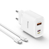 Yesido ładowarka sieciowa YC52 PD 30W QC USB-A+C +iP + Kabel 27W Type-C - Lightning 1m, WHITE / BIAŁY