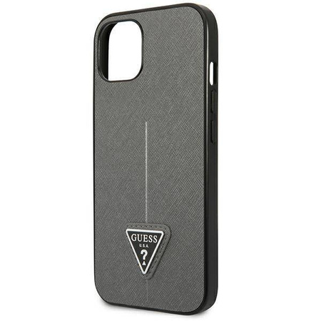 Original Case IPHONE 14 PLUS Guess Hardcase Saffianotriangle Logo (GUHCP14MPSATLG) silver