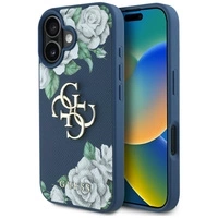 Guess Grained Roses Big 4G logo case for iPhone 16 - blue