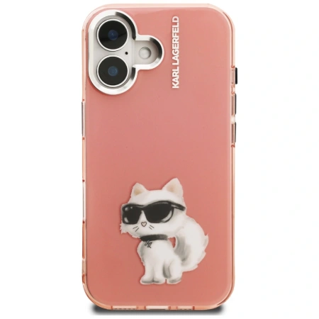 Etui Karl Lagerfeld IML Aquarelle Choupette & Logo na iPhone 16 - różowe