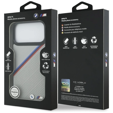 BMW M Tricolor Metal Logo MagSafe Case für iPhone 17 Pro Max – Grau