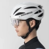 Rockbros Bike Helmet with Visor, Detachable UV Protective Goggles, Unisex, Matte - White