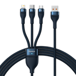 Kabel USB 3w1 Baseus Flash Series, USB-C + micro USB + Lightning, 66W, 1.2m (niebieski)