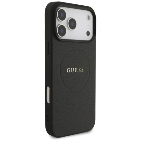 Guess Grained Ring MagSafe Hülle für iPhone 17 Pro Max - Schwarz