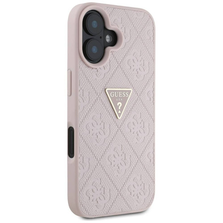 Schutzhülle IPHONE 16 Guess Hot Stamp 4G Pattern Triangle Metal Logo rosa