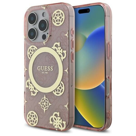 Original Case IPHONE 16 PRO Guess Hardcase IML Peony On 4G Background MagSafe (GUHMP16LH4PYEEP) pink